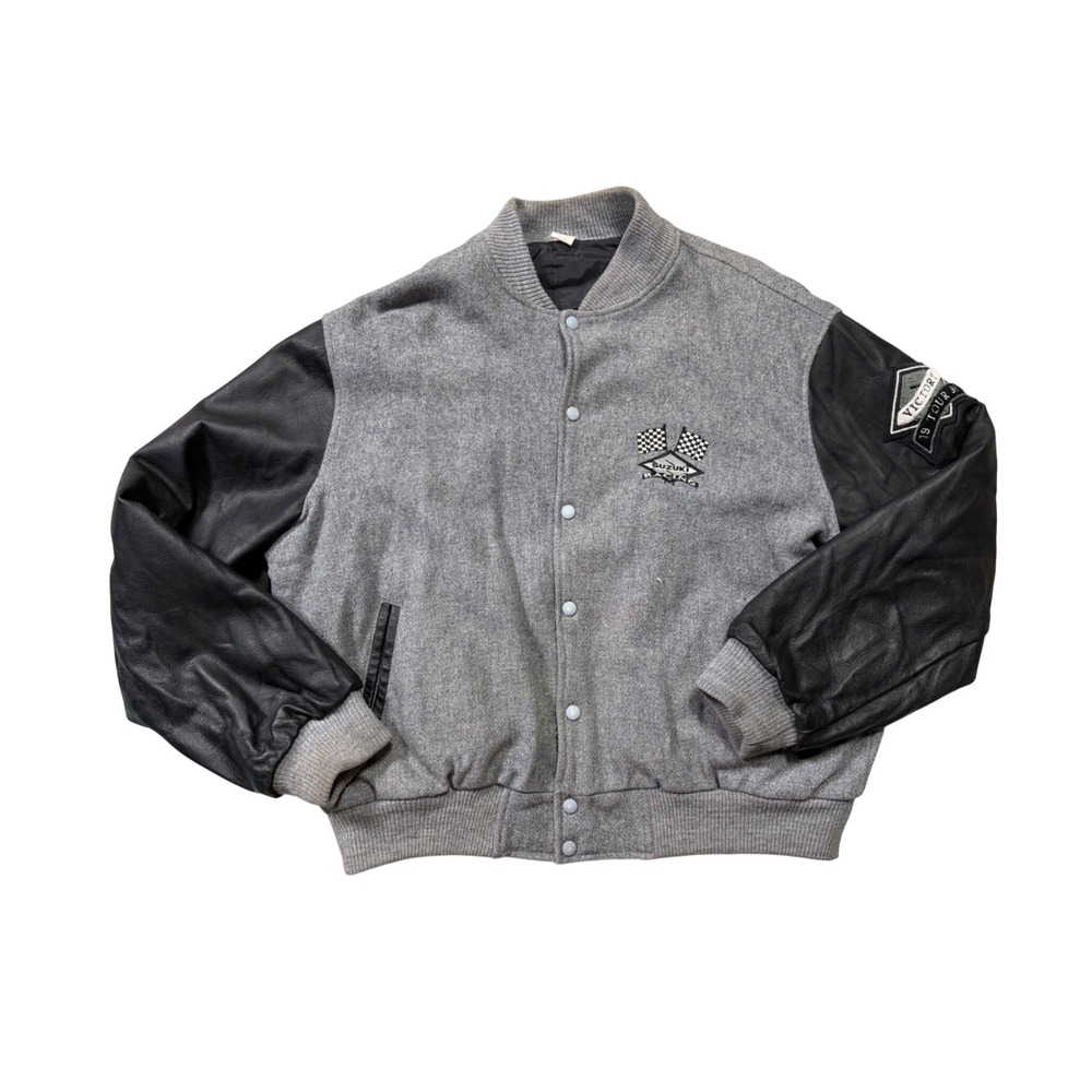 Vintage Suzuki Racing Varsity Jacket Large Wool Leather Motorcycle Moto Racing